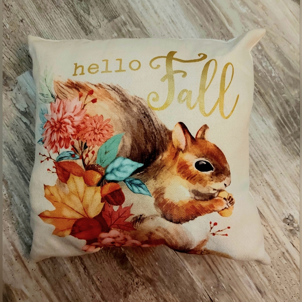 Squirrel Hello Fall accent throw pillow